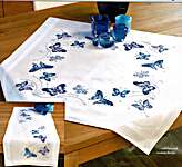 Click/tap for more details of Blue Butterflies Table Cover (embroidery) by Vervaco