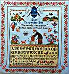 Click/tap for more details of Blue Carpenter Bee Sampler (cross stitch) by Twin Peak Primitives