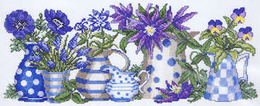 Click for more details of Blue Flowers and Pots (cross stitch) by Permin of Copenhagen