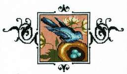 Click/tap for more details of Blue Monarch Flycatcher (cross stitch) by Nora Corbett