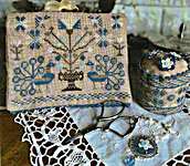 Click/tap for more details of Blue Peacocks Sewing Set (cross stitch) by Mani di Donna