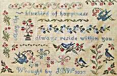 Click/tap for more details of Bluebirds Of Happiness (cross stitch) by JBW Designs