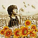 Click/tap for more details of Boy with Sunflowers (cross stitch) by Vervaco