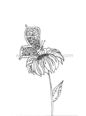 Butterfly on a Flower Digital Stamp