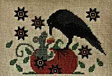 Click/tap for more details of Candy Corn & Pumpkin (cross stitch) by Stitches by Ethel