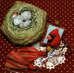 Click for more details of Cardinal Biscornest (cross stitch) by Crossed Wing Collection