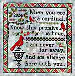Click/tap for more details of Cardinal's Promise (cross stitch) by Stitchy Prose