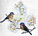 Click for more details of Chaffinches and Blossom (cross stitch) by Rose Swalwell