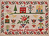 Click/tap for more details of Charlotte Entwistle 1860 (cross stitch) by Hands Across the Sea Samplers