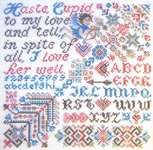 Click/tap for more details of Cheerful Cupid (cross stitch) by Tempting Tangles Designs