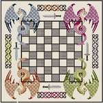 Click for more details of Chessboard with Multicolour Dragons (cross stitch) by DoodleCraft Design