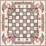 Click/tap for more details of Chessboard with Red Dragons (cross stitch) by DoodleCraft Design