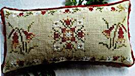 Click/tap for more details of Christmas Bells Pinkeep (cross stitch) by Mojo Stitches