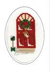 Click/tap for more details of Christmas Card - Door with Holly Wreath (cross stitch) by Anne Peden