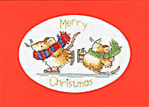 Click/tap for more details of Christmas Card - Mice on Ice (cross stitch) by Bothy Threads