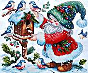 Click/tap for more details of Christmas Father and Birds (cross stitch) by Les Petites Croix de Lucie