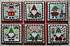 Click/tap for more details of Christmas Gnome Littles (cross stitch) by Waxing Moon Designs