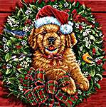 Click/tap for more details of Christmas Puppy (cross stitch) by Letistitch