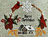 Click/tap for more details of Christmas Wreath (cross stitch) by Twin Peak Primitives