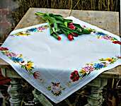 Click for more details of Colourful Flowers Tablecloth (cross stitch) by Vervaco