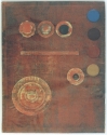 Click for more details of Composition In Red With Blue (mixed media) by Robert McCubbin