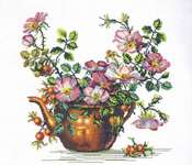 Click for more details of Copper Kettle with Roses (cross stitch) by Eva Rosenstand