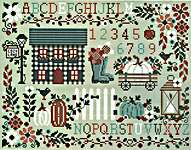 Click/tap for more details of Cosy Lane Sampler (cross stitch) by Erin Elizabeth Designs