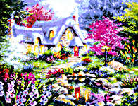 Click/tap for more details of Cottage Pond (cross stitch) by Kustom Krafts