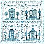 Click/tap for more details of Country Blue Village (cross stitch) by Imaginating