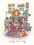 Click/tap for more details of Crazy Cat Lady (cross stitch) by Peter Underhill
