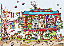 Click/tap for more details of Cut Thru' Gypsy Wagon (cross stitch) by Bothy Threads