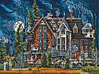 Click for more details of Decorating the Haunted House (cross stitch) by Letistitch