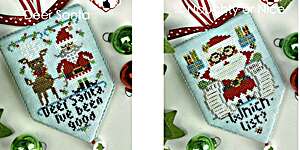 Click/tap for more details of Deer Santa and Naughty or Nice (cross stitch) by Hands On Design