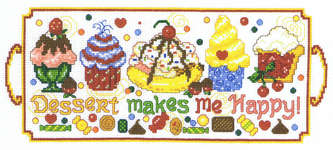 Click/tap for more details of Dessert makes Me Happy (cross stitch) by Imaginating