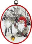 Click for more details of Elf and Reindeer in Oval Hoop (cross stitch) by Permin of Copenhagen