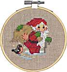 Click/tap for more details of Elf with Sack (cross stitch) by Permin of Copenhagen