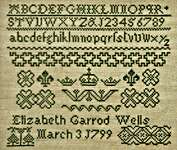 Click/tap for more details of Elizabeth Garrod 1799 (cross stitch) by Hands Across the Sea Samplers