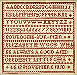 Click/tap for more details of Elizabeth Wood 1850 (cross stitch) by Hands Across the Sea Samplers