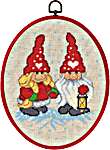 Click/tap for more details of Elves with Lantern (cross stitch) by Permin of Copenhagen