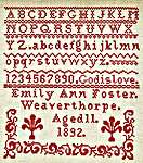 Click for more details of Emily Ann Foster 1892 (cross stitch) by Hands Across the Sea Samplers