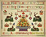 Click/tap for more details of Emily Ann Greenaway 1884 (cross stitch) by Hands Across the Sea Samplers