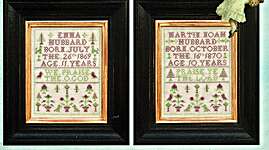 Click/tap for more details of Emma & Martin Noah Hubbard (cross stitch) by Hands Across the Sea Samplers