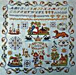 Click/tap for more details of Europe Sampler (cross stitch) by Twin Peak Primitives
