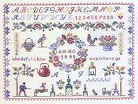Click/tap for more details of Family Sampler (cross stitch) by Eva Rosenstand