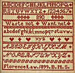 Click/tap for more details of Florence Law 1899 (cross stitch) by Hands Across the Sea Samplers