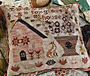 Click/tap for more details of Foxglove House (cross stitch) by Pansy Patch Quilts and Stitchery