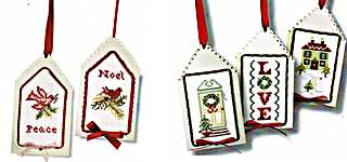 Click/tap for more details of French Christmas Gift Tags (cross stitch) by JBW Designs