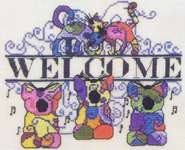 Click/tap for more details of Funky Cats Welcome (cross stitch) by MarNic Designs