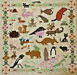Click/tap for more details of Funky Menagerie (cross stitch) by Lindy Stitches