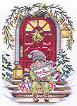 Click/tap for more details of Girl on doorstep (cross stitch) by Eva Rosenstand